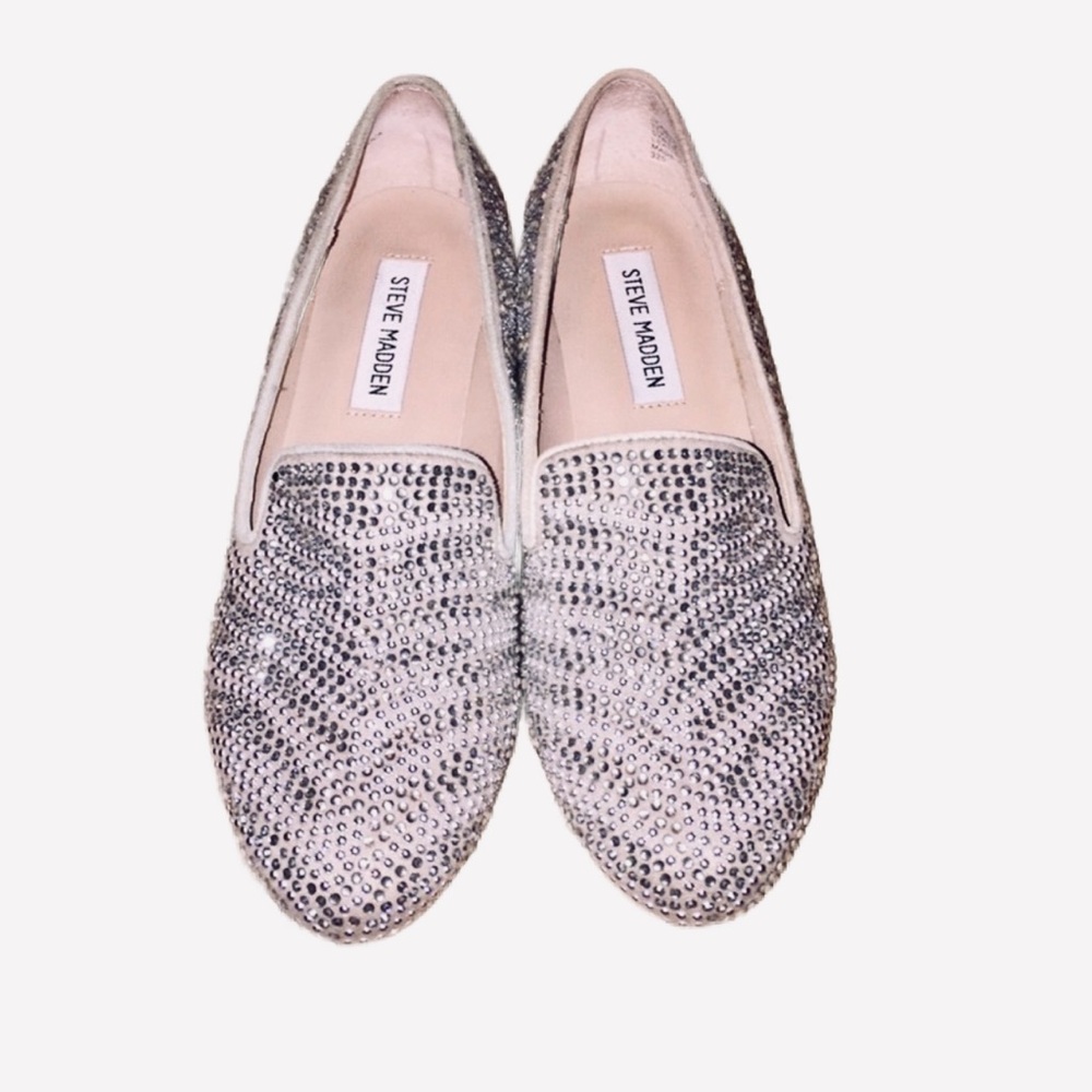 #88 STEVE MADDEN ~ Sparkling Silver Rhinestone Slip On Loafers size 7.5